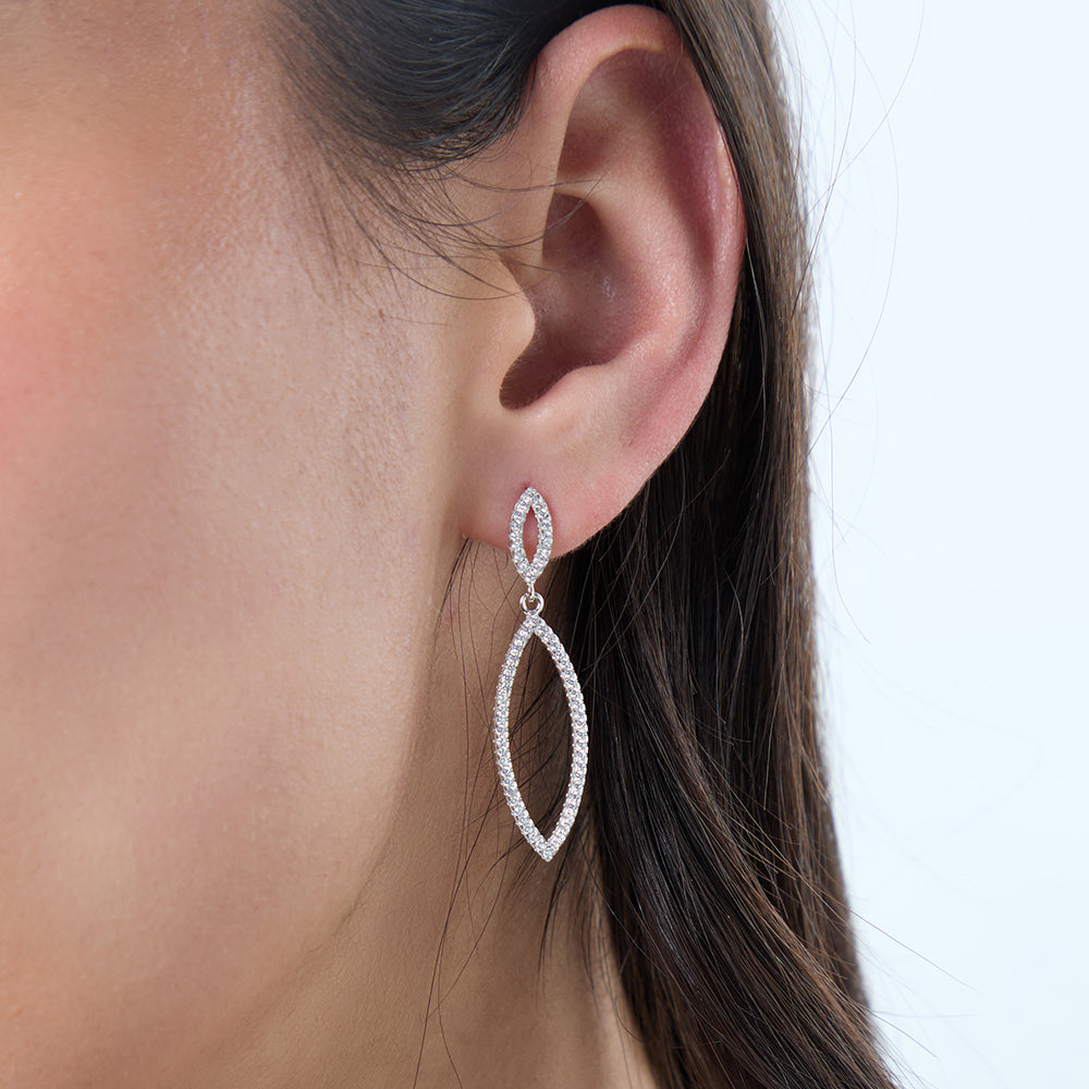 Sterling Silver Angular Oval Drop Earrings Set With Cubic Zirconia Stones - JOOLS By Jenny Brown