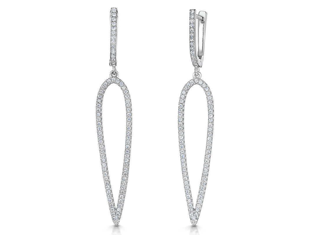 Sterling Silver Long Open Pear Shape Drop Earrings