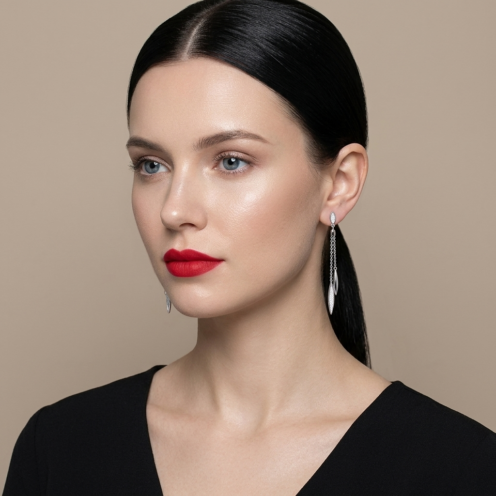 Sterling Silver Double Strand Oval Drop Earrings