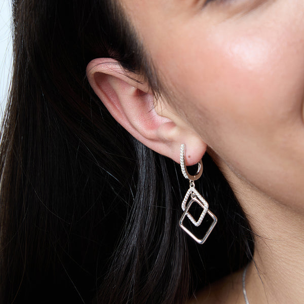 Sterling Silver Offset Double Square Drop Earrings - JOOLS By Jenny Brown