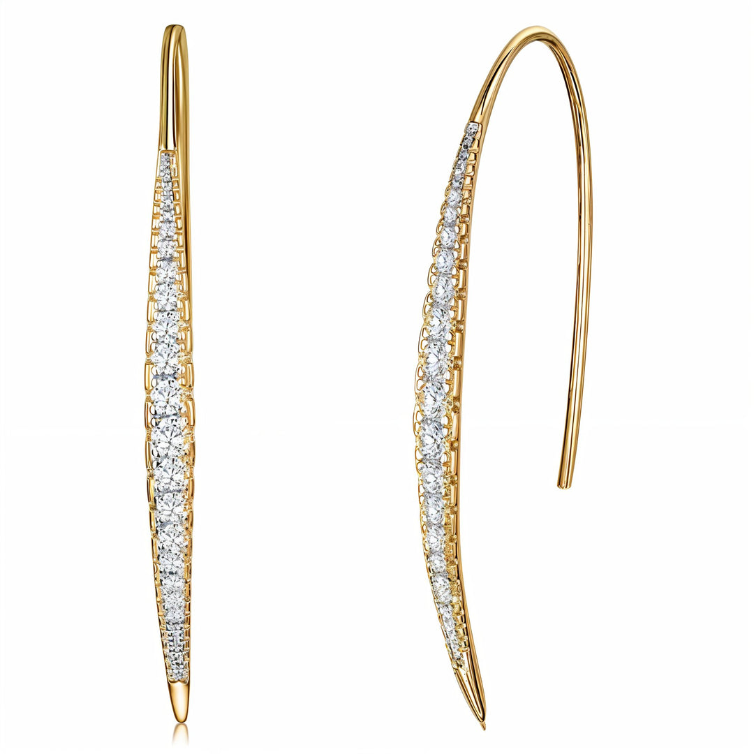 Yellow Gold Set Pull Through Earrings With Cubic Zirconia