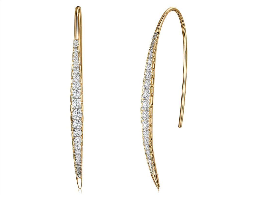 Yellow Gold Set Pull Through Earrings With Cubic Zirconia