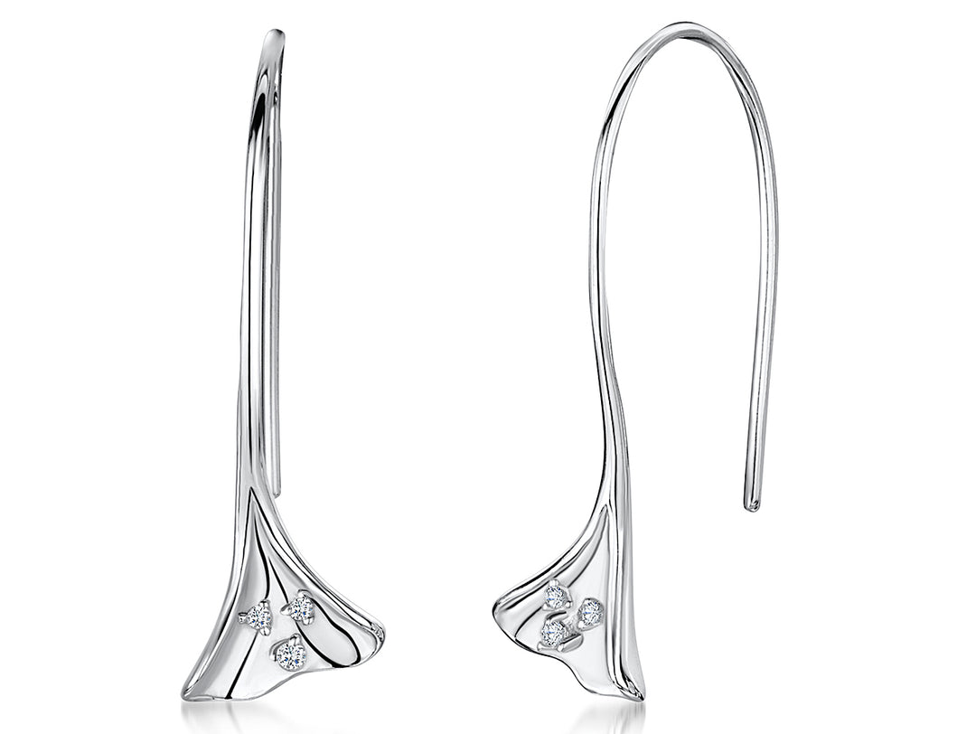 Sterling Silver Pull Through Earrings With Triangle Petal Drop