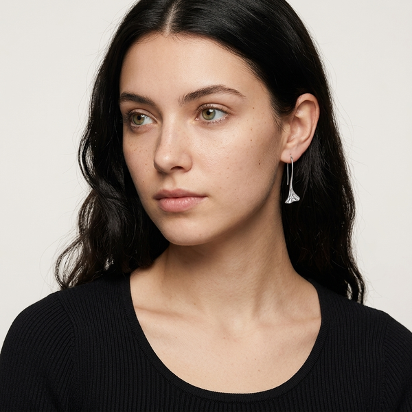 Sterling Silver Pull Through Earrings With Triangle Petal Drop