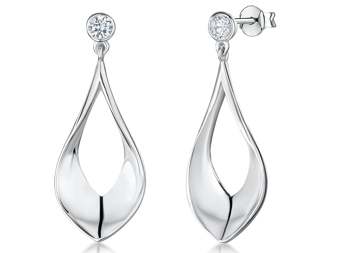 Sterling Silver Oval Drop  Earrings With Cubic Zirconia Bale-JOOLS by Jenny Brown