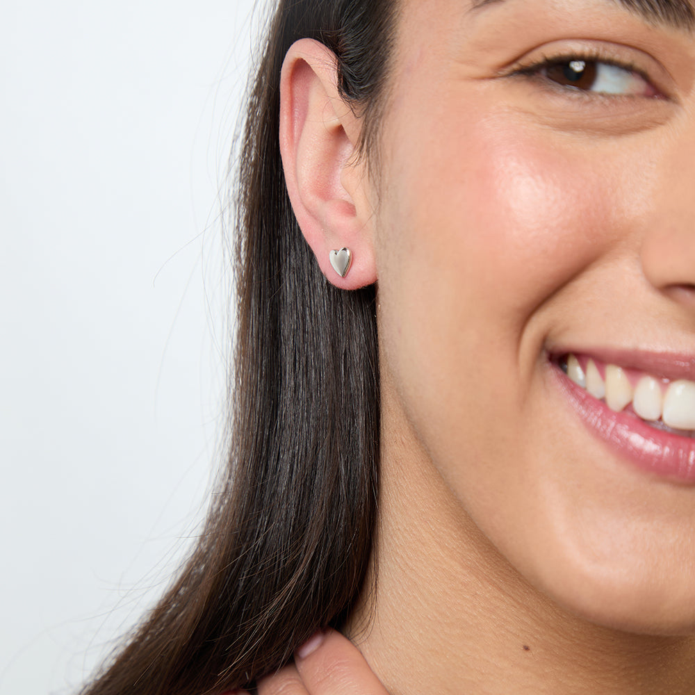 Sterling Silver Plain Heart Stud Earrings - JOOLS By Jenny Brown
