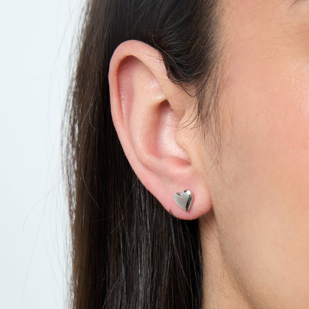 Sterling Silver Plain Heart Stud Earrings - JOOLS By Jenny Brown