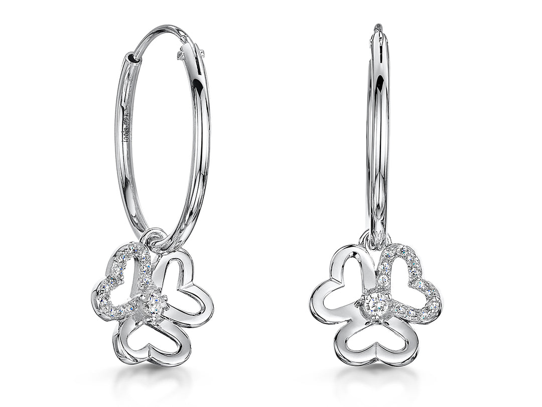 Sterling Silver Hoop Earrings With a Flower Drop