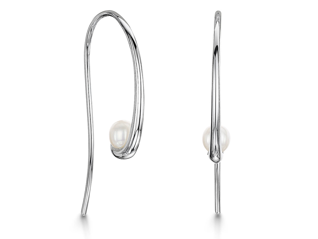A pair of sterling silver pull through earrings with freshwater pearls, rhodium finished,-JOOLS by Jenny Brown