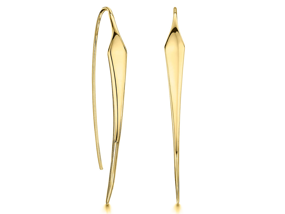 A pair of yellow gold threader earrings with diamond tip style-JOOLS by Jenny Brown