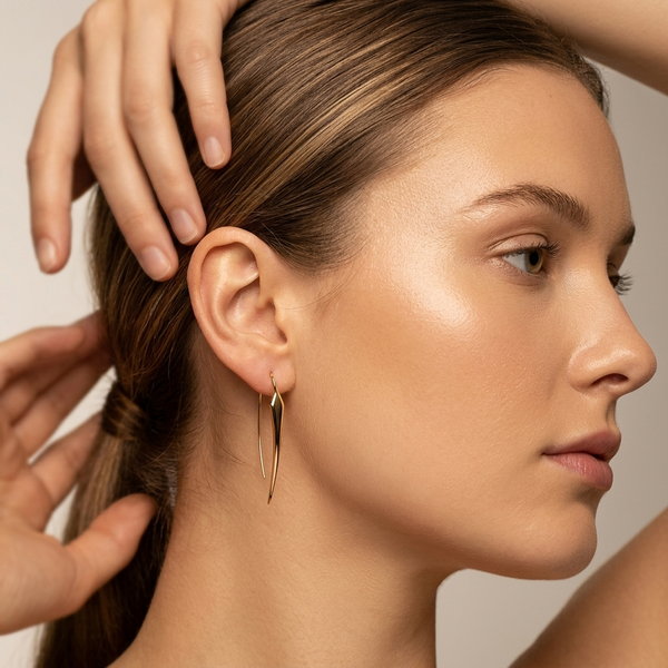 Gold  Vermeil Threader Diamond Tip Shape Earrings