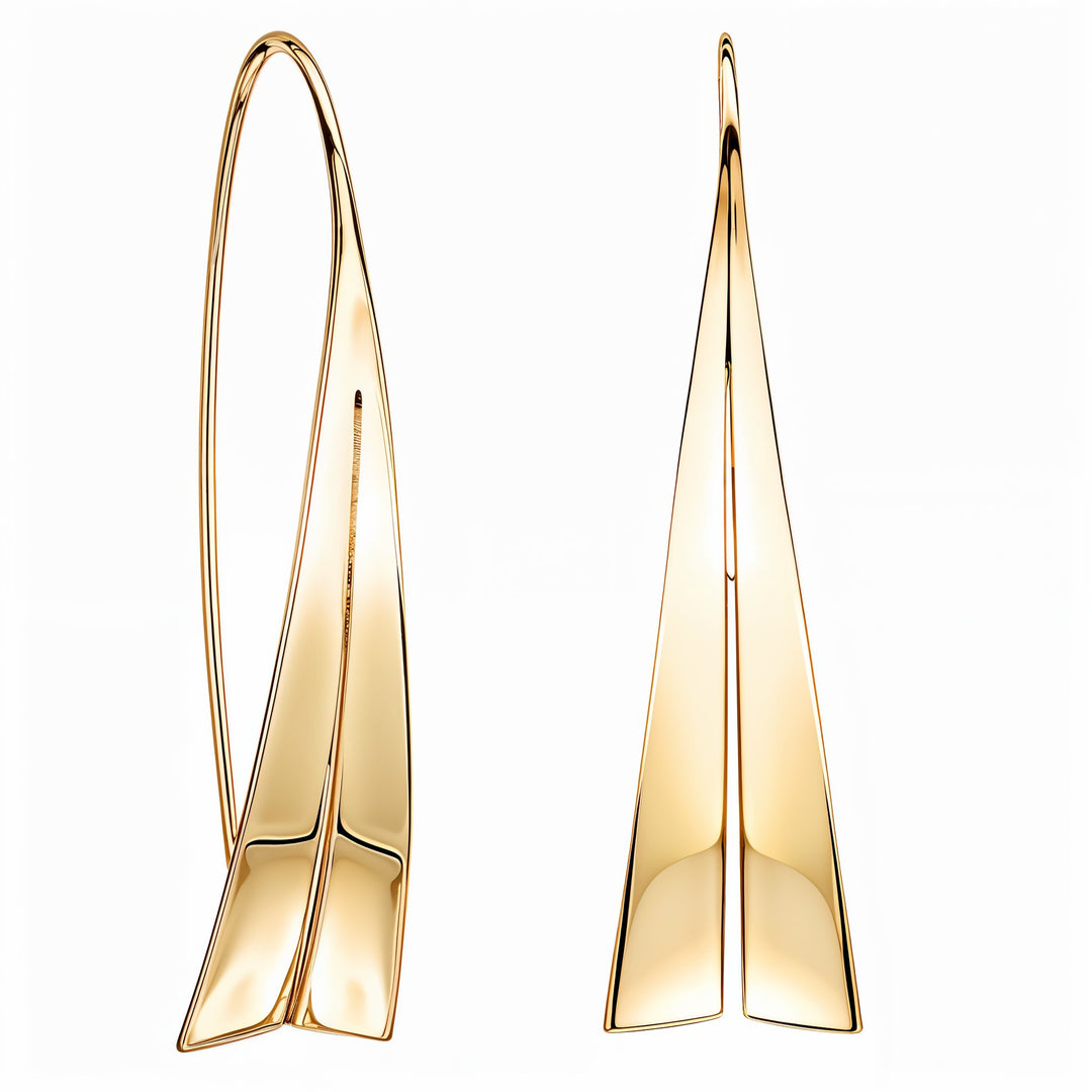 Yellow Gold Sail Shape Pull Through Earrings-jOOLS by Jenny Brown