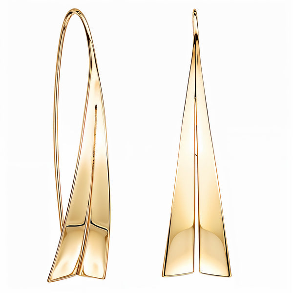 Yellow Gold Sail Shape Pull Through Earrings-jOOLS by Jenny Brown