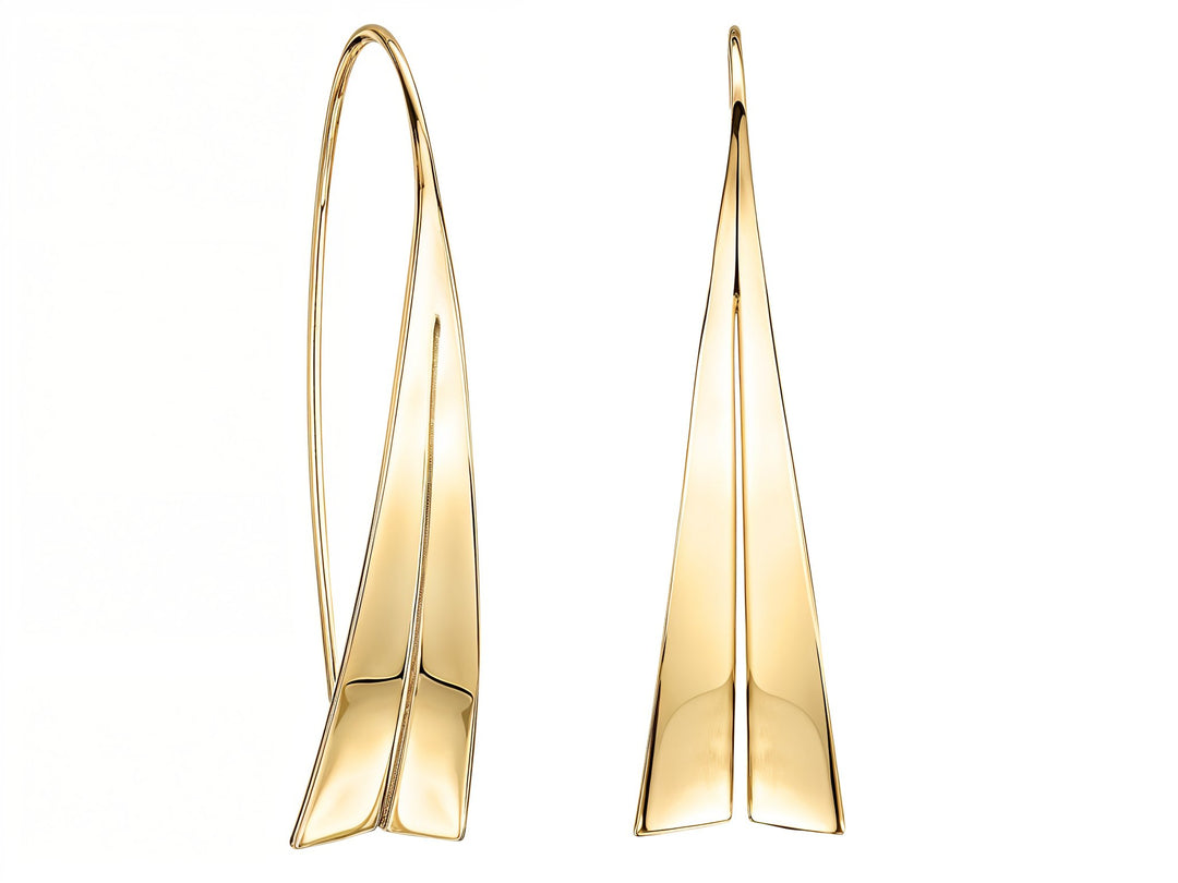 Yellow Gold Sail Shape Pull Through Earrings-jOOLS by Jenny Brown