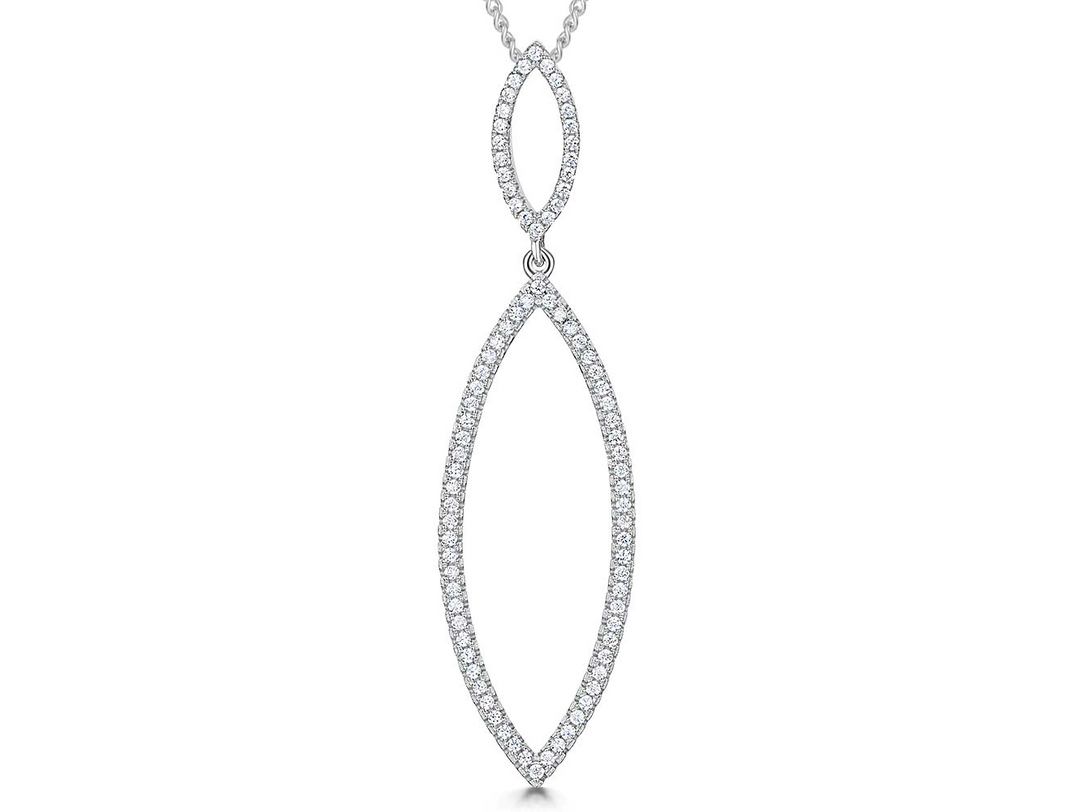 Sterling Silver Angular Oval Pendant- Set With Cubic Zirconias - JOOLS by Jenny Brown