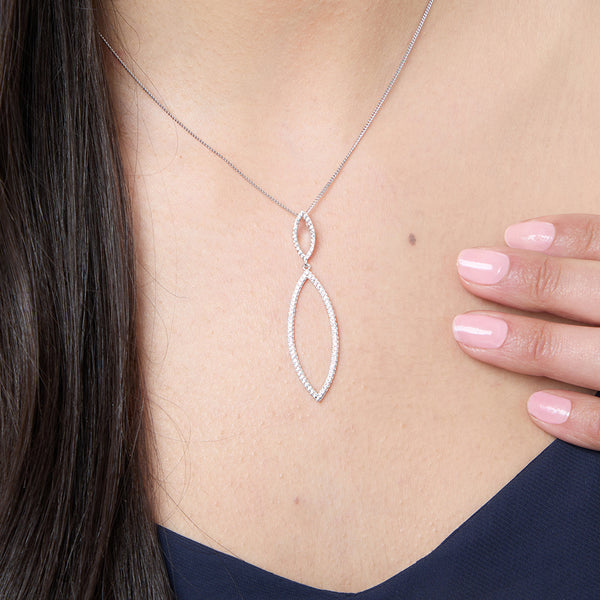 Sterling Silver Angular Oval Pendant- Set With Cubic Zirconias - JOOLS by Jenny Brown