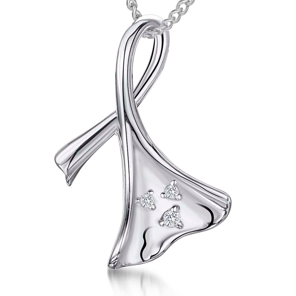 Sterling Silver Twisted Petal Pendant With Cubic Zirconias