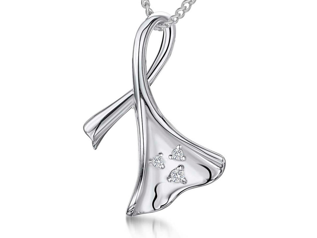 Sterling Silver Twisted Petal Pendant With Cubic Zirconias