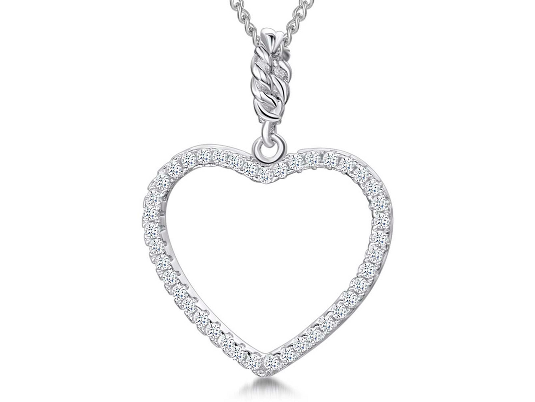 Sterling Silver Cubic Zirconia Open Heart Pendant-JOOLS by Jenny Brown