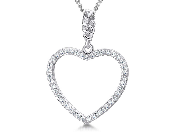 Sterling Silver Cubic Zirconia Open Heart Pendant-JOOLS by Jenny Brown