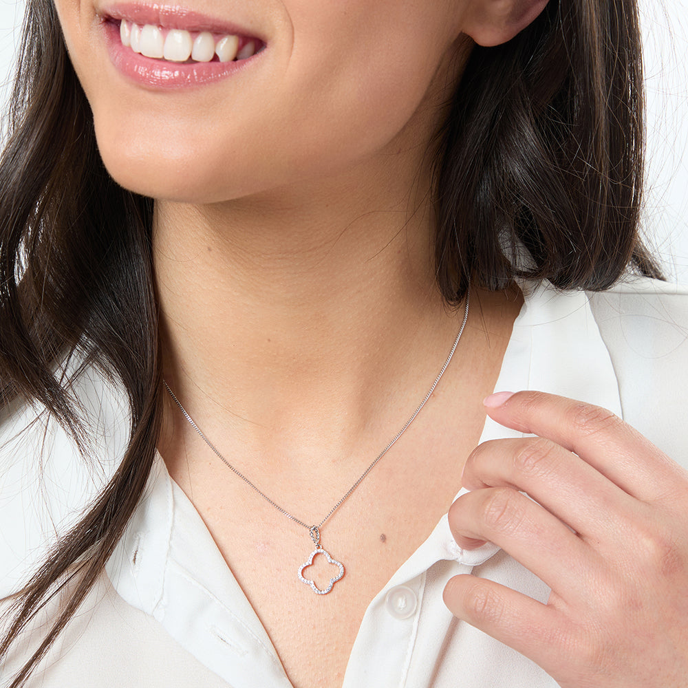 Sterling  Silver Clover Flower Pendant Set With Cubic Zirconia - JOOLS By Jenny Brown