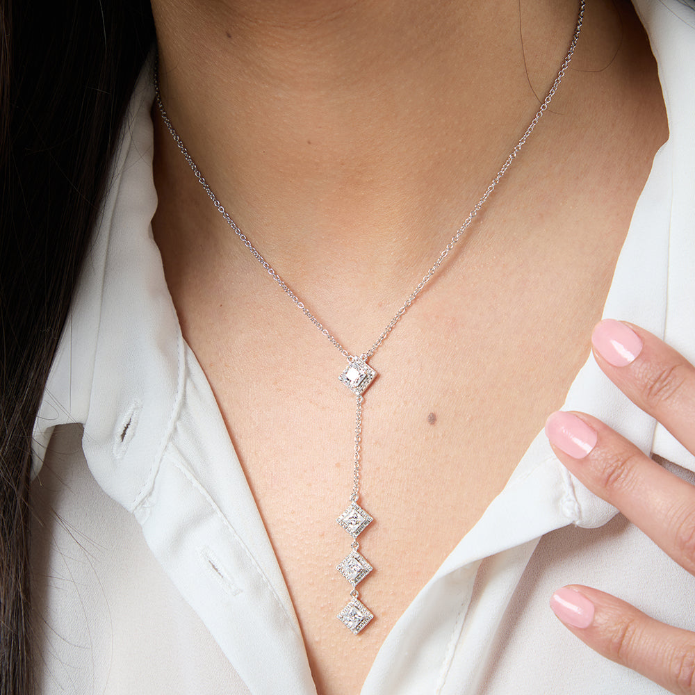 Sterling Silver Lariat Drop  Necklace