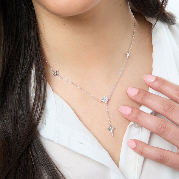 Sterling Silver Lariat Necklace With Faceted Crosses-JOOLS by Jenny Brown