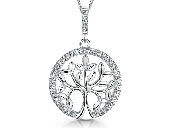Sterling Silver Cubic Zirconia Tree Of Life Pendant-JOOLS b y Jenny Brown