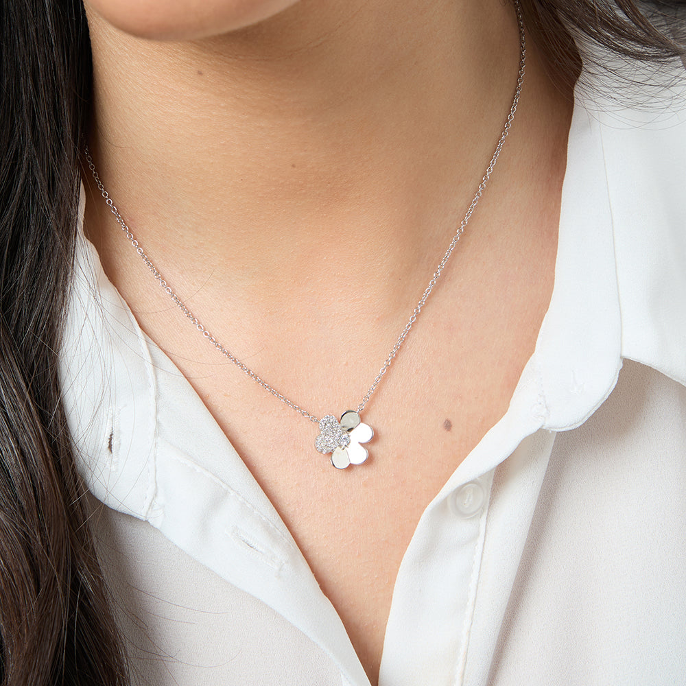 Sterling Silver Flower Pendant With Stone Set Petal-JOOLS by Jenny Brown