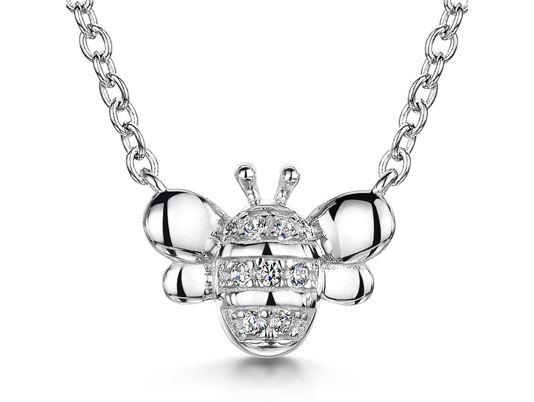Sterling Silver Bee  Necklace Set With White Cubic Zirconia Stones - JOOLS By Jenny Brown
