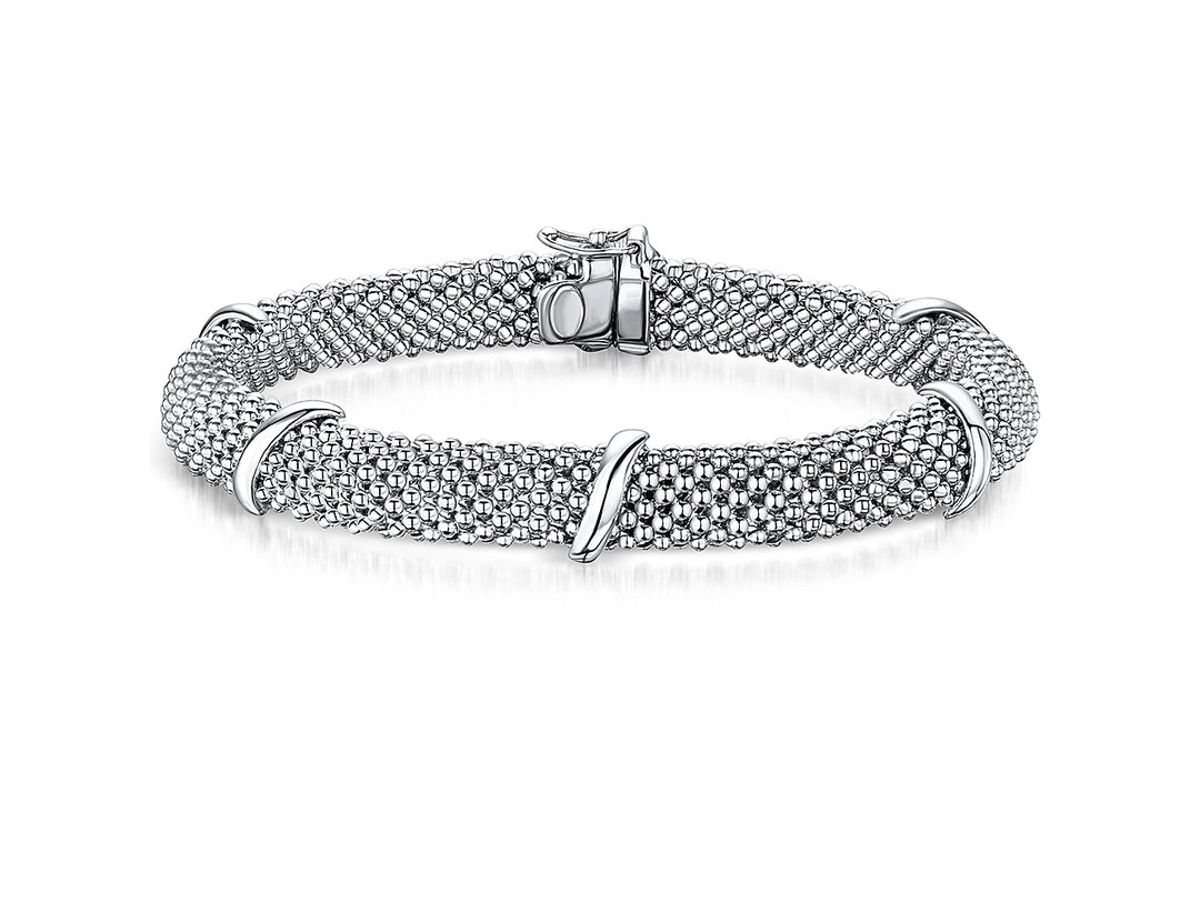 Sterling Silver Chunky Mesh Bracelet With Silver Bars-JOOLS by Jenny Brown