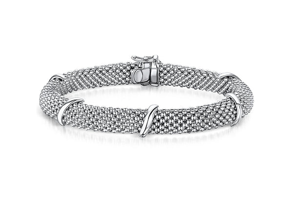 Sterling Silver Chunky Mesh Bracelet With Silver Bars-JOOLS by Jenny Brown