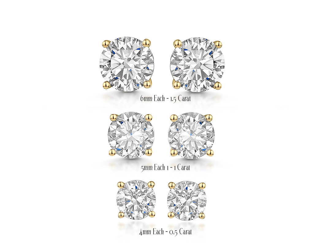 Solitaire Stud 1 Carat Lab Grown Diamond Earrings Set in 9ct Yellow Gold