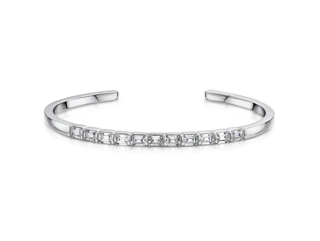 Sterling Silver Square cut Cubic Zirconia  Cuff Bangle 