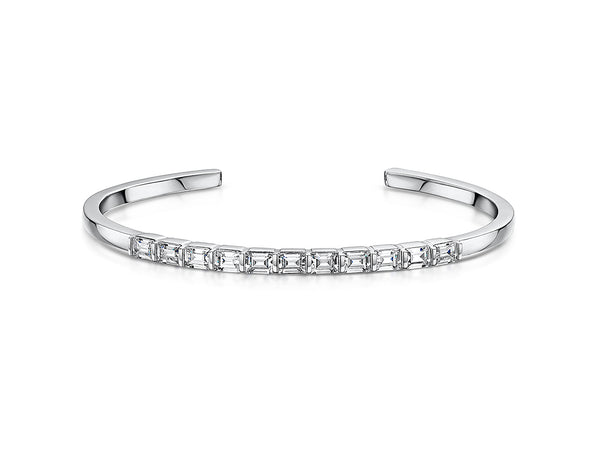 Sterling Silver Square cut Cubic Zirconia  Cuff Bangle 