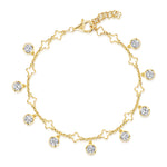 Load image into Gallery viewer, A yellow gold clover charm bracelet with  nine cubic zirconia stones -JOOLS by Jenny Brown
