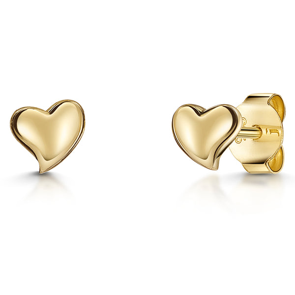 Yellow Gold Offset Polished Heart Earrings-JOOLS by Jenny Brown