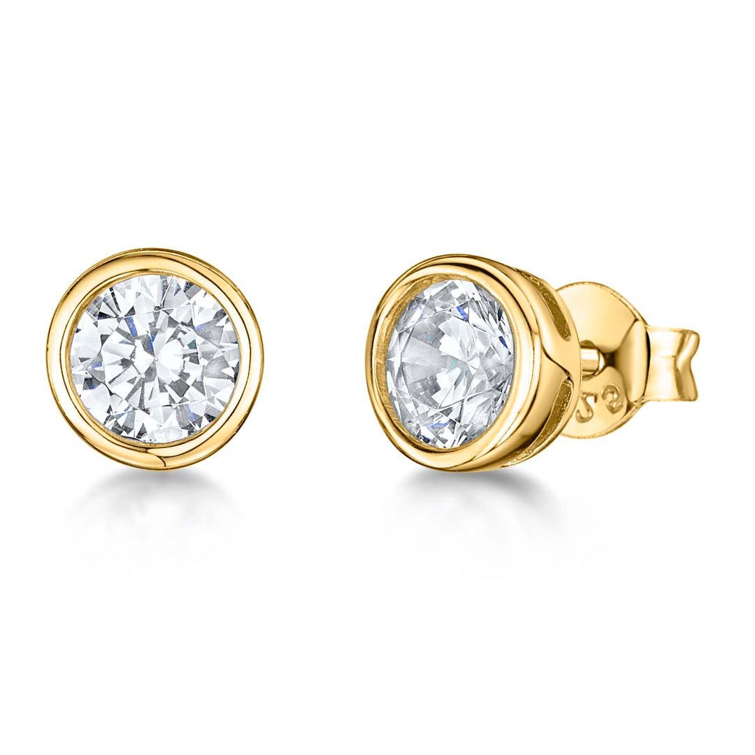Silver Sterling Or Yellow Gold Rubover Solitaire Studs