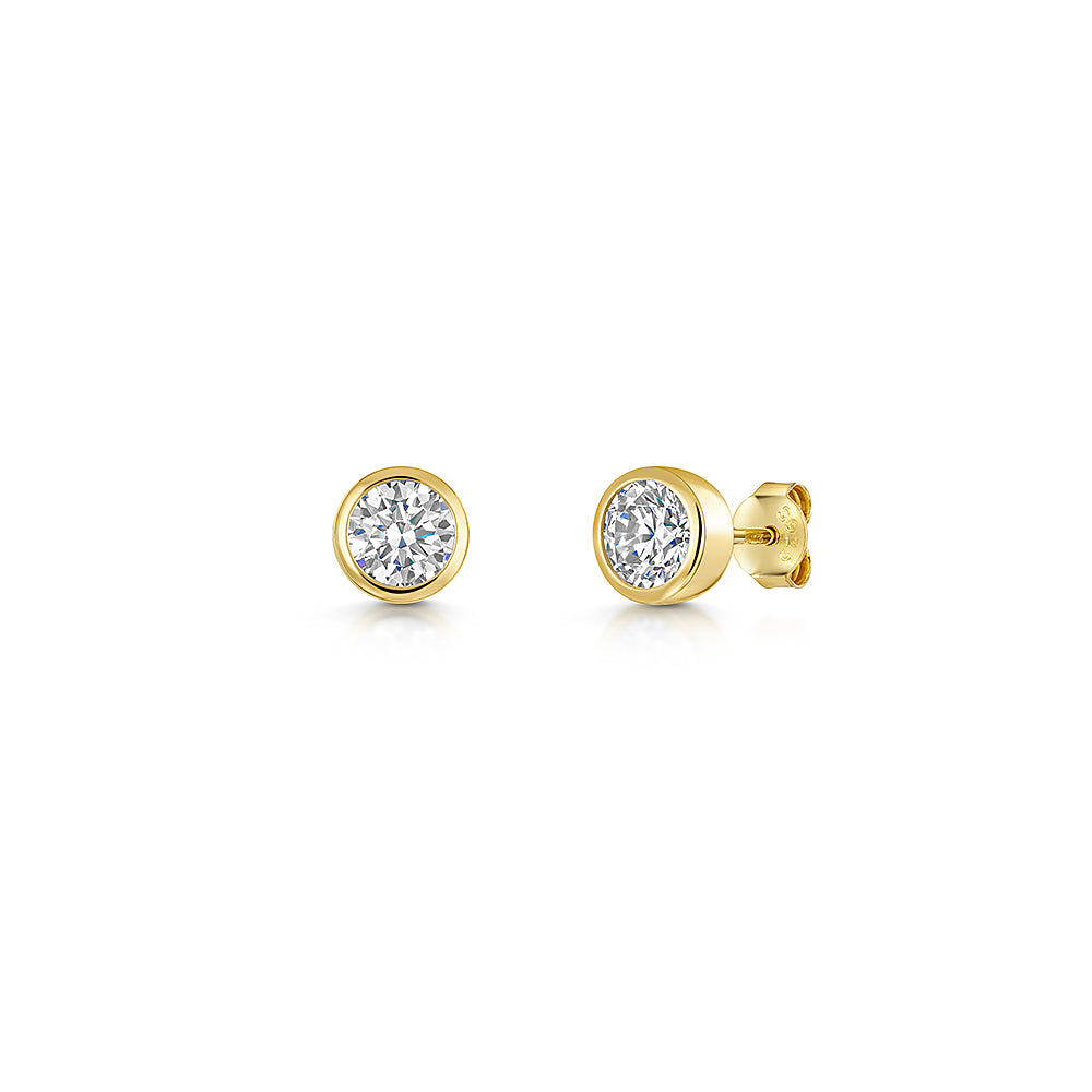 Silver Sterling Or Yellow Gold Rubover Solitaire Studs