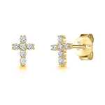 Load image into Gallery viewer, Small Yellow Gold Cubic Zirconia Cross Earrings
