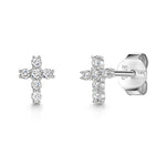 Load image into Gallery viewer, Small Silver &amp; Cubic Zirconia Cross Earrings-JOOLS by Jenny Brown

