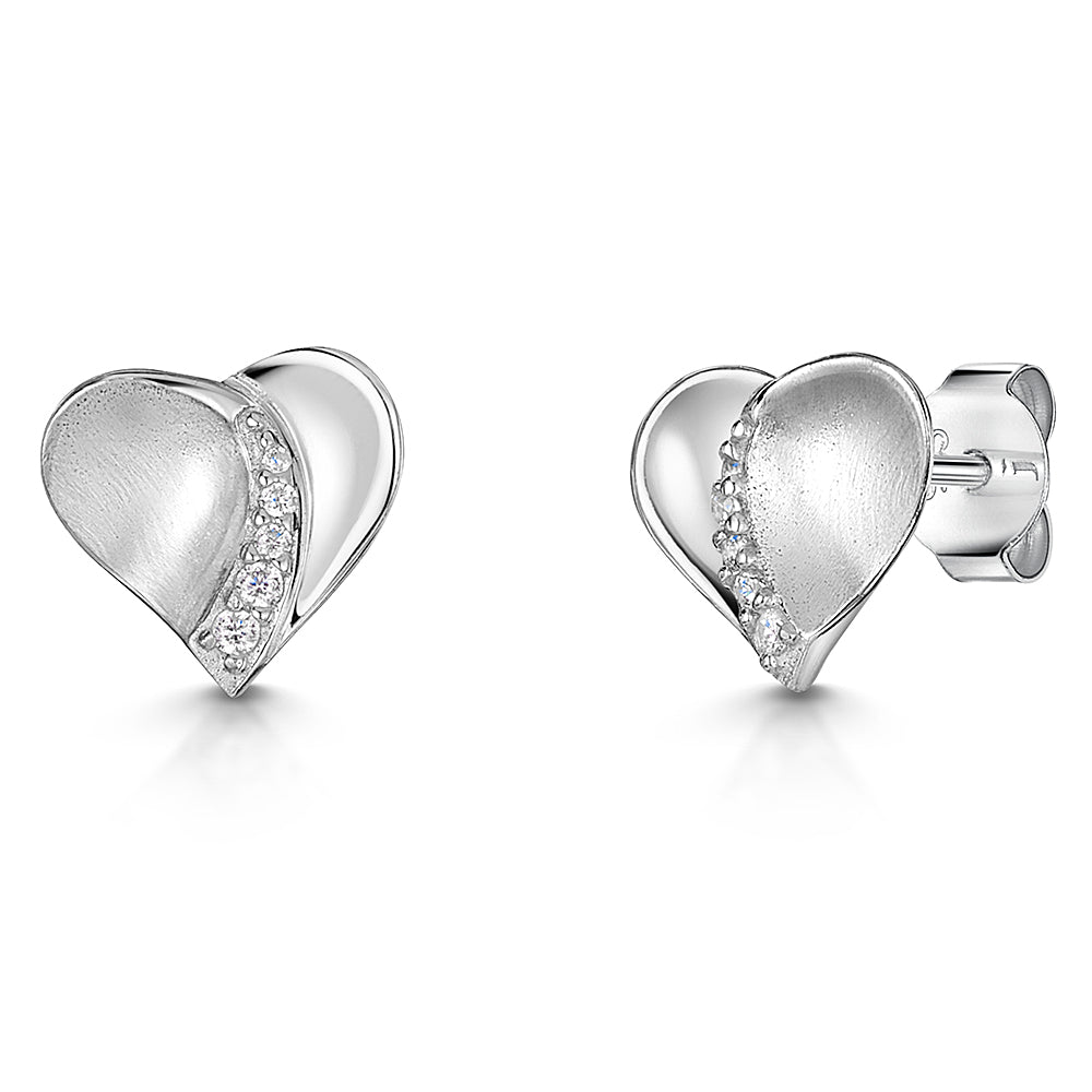 Sterling Silver Satin  Heart Earrings-JOOLS by Jenny Brown