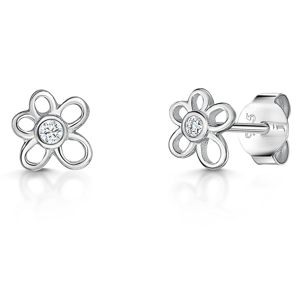 Small Silver Flower Outline Earrings