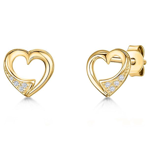 Yellow Gold Half Zirconia Set Heart Earrings
