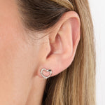 Load image into Gallery viewer, Sterling Silver Open Heart Earrings Studs Satin and Polish Finished Set With Cubic Zirconia Stones - JOOLS By Jenny Brown
