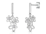 Load image into Gallery viewer, Silver Triple Flower Cubic Zirconia Drop Earrings-JOOLS by Jenny Brown
