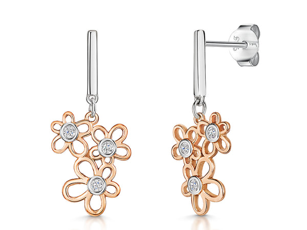 Triple Flower Cubic Zirconia Drop Earrings - JOOLS By Jenny Brown