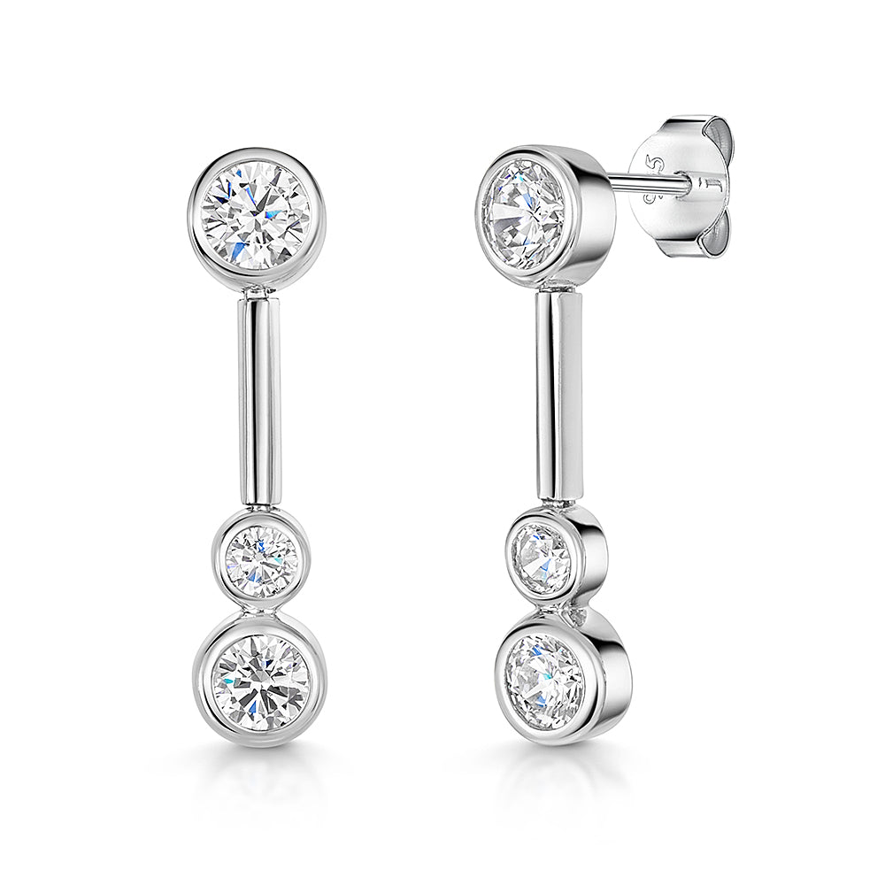 Sterling Silver Three Stone Drop Bubble Earrings