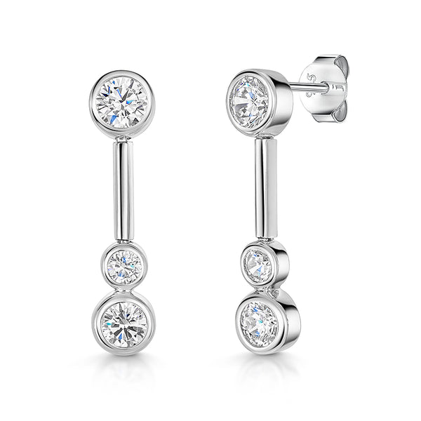 Sterling Silver Three Stone Drop Bubble Earrings