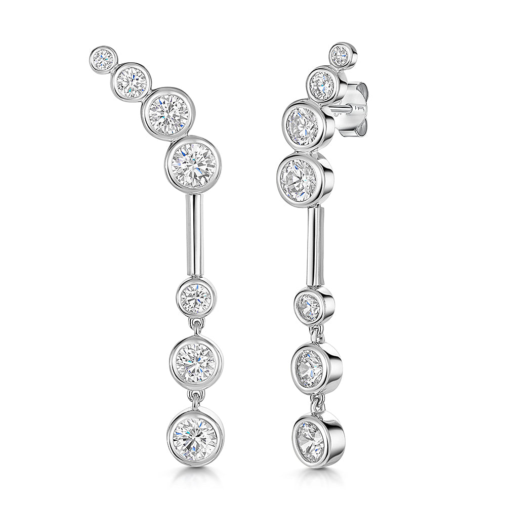 Sterling Silver 7 Stone Graduated  Drop Bubble Earrings
